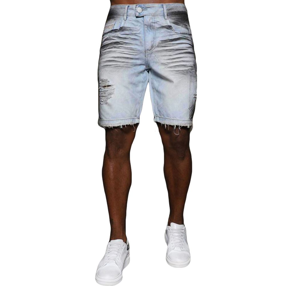 Bermuda Jeans Destroyed Manchada Skinny Bolso Exclusividade
