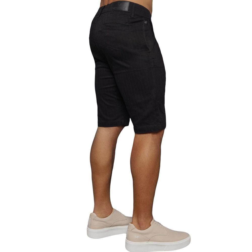 Bermuda Alfaiataria Skinny Slim Preta Risca De Giz Masculina