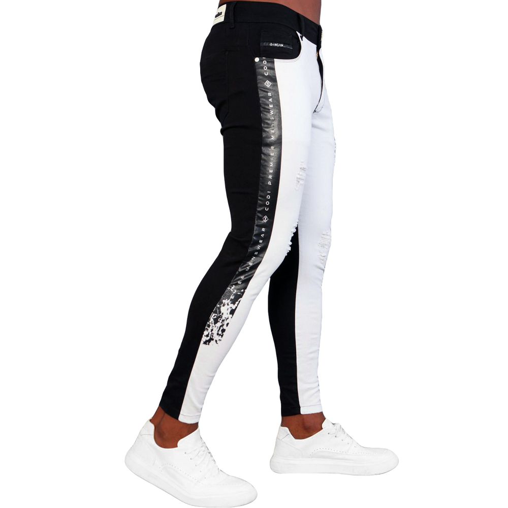 Calça Branca Bicolor Com Destroyed Skinny Premium Masculina