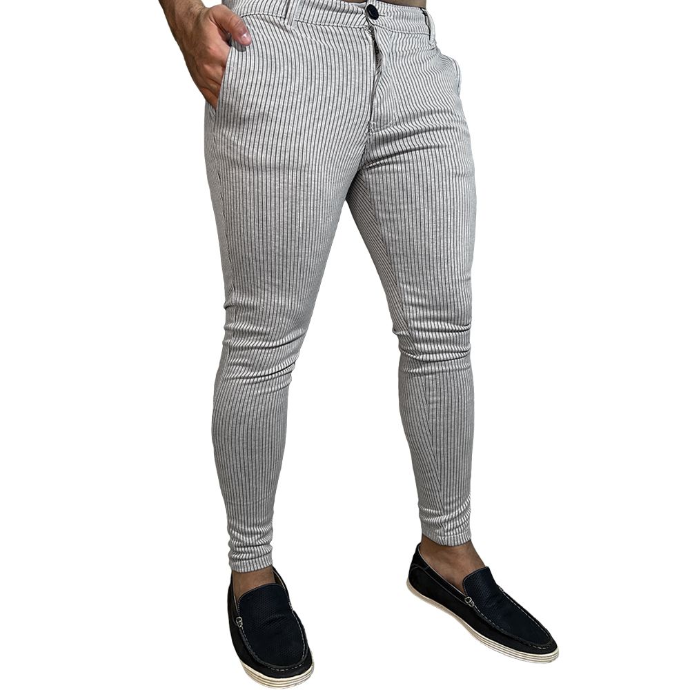 Calça Alfaiataria Skinny Listrada Risca De Giz Moletinho