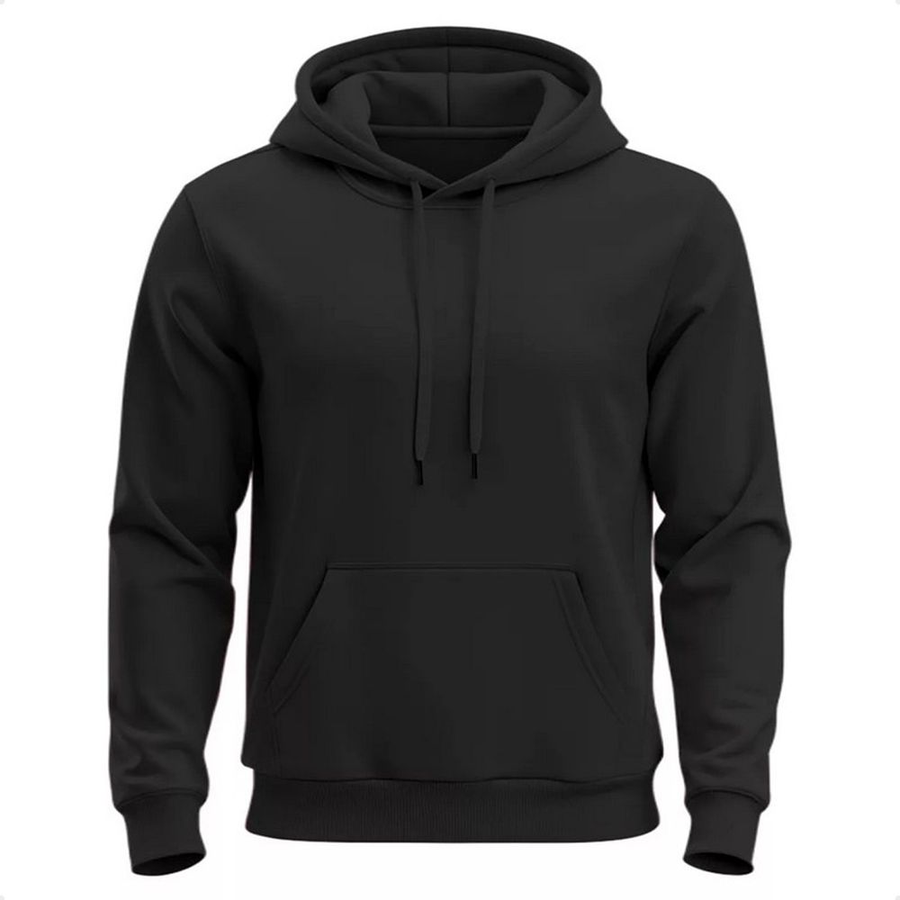 Moletom Liso Canguru Blusa De Frio Com Capuz Flanelado - Preto