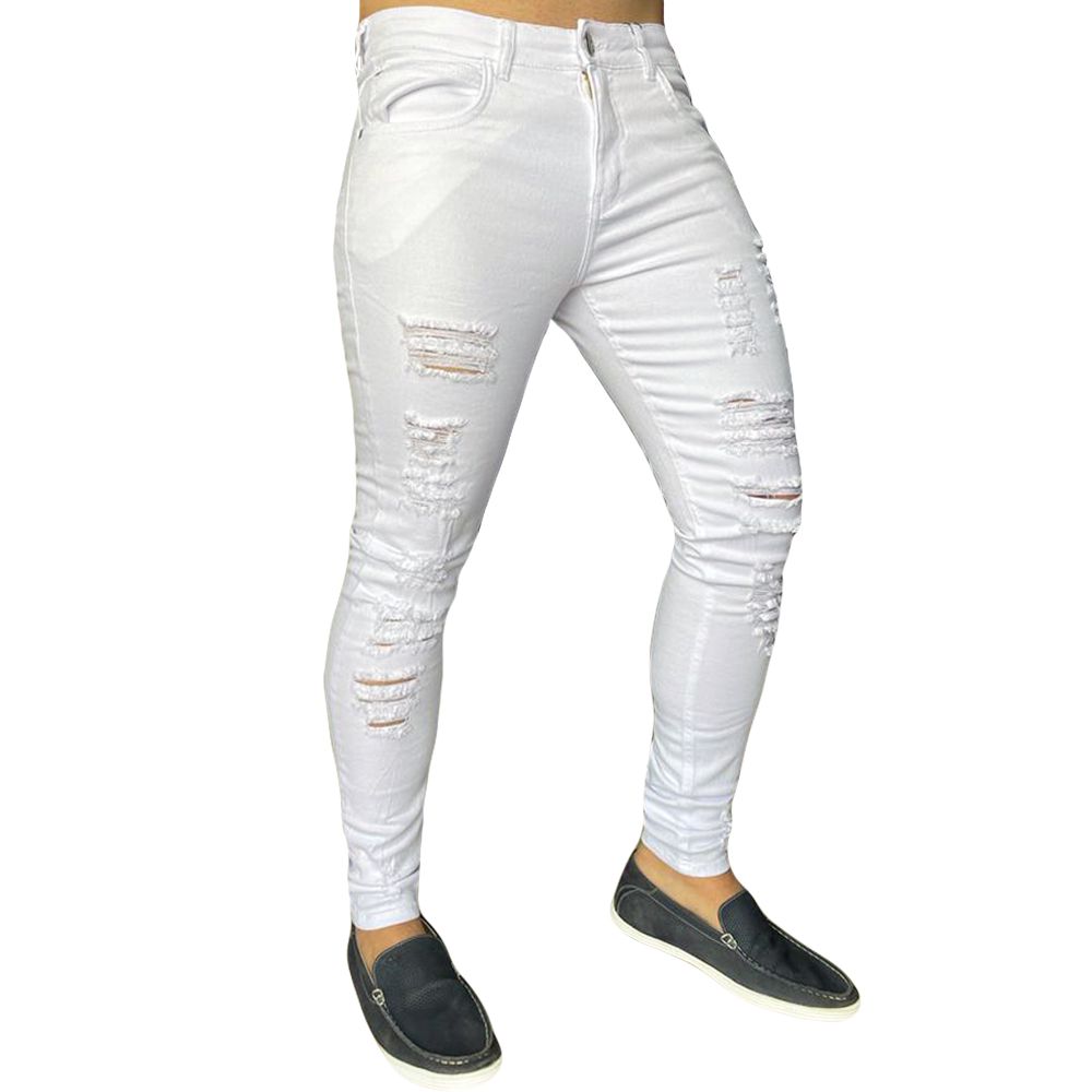 Calça shop branca rasgada