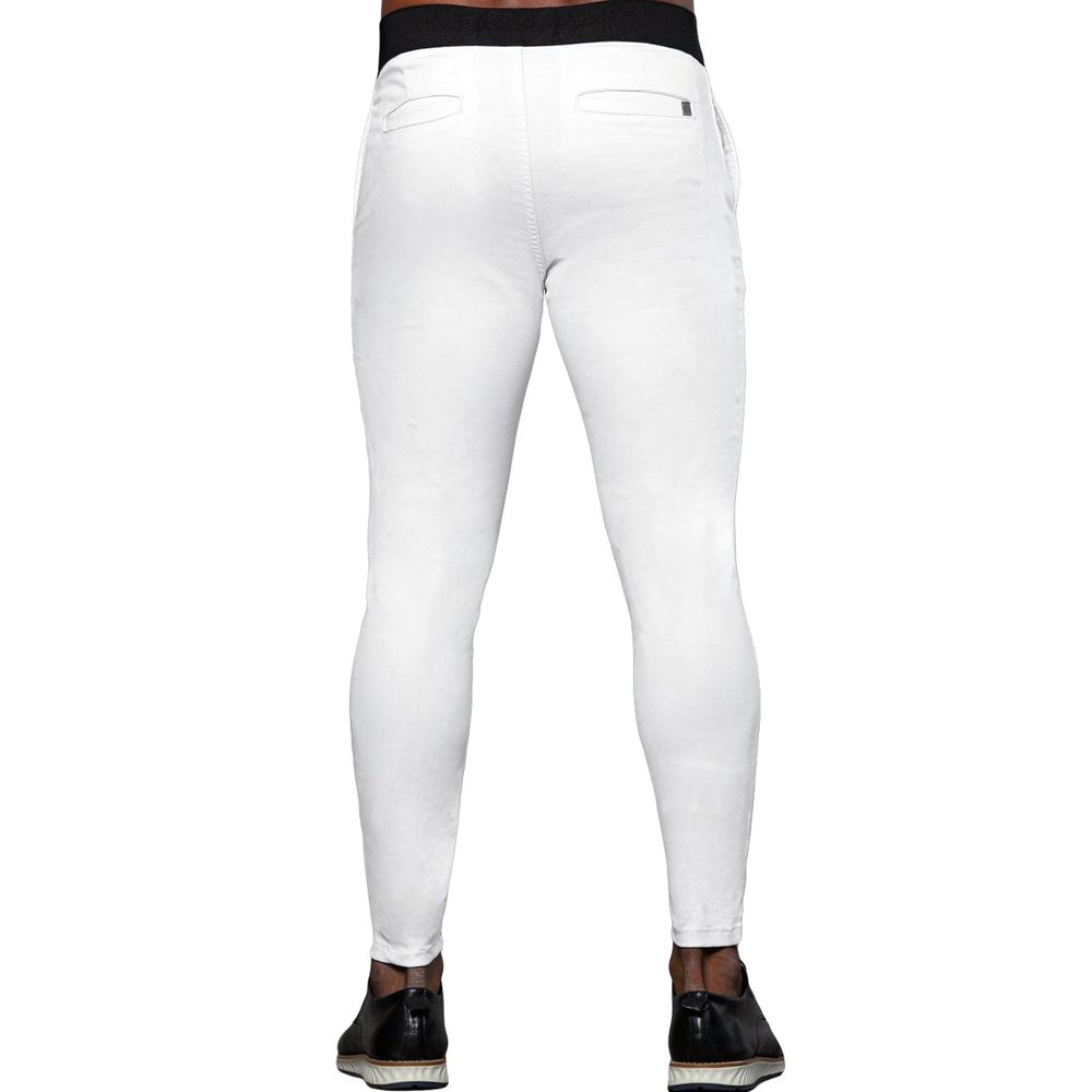 Calça Alfaiataria Branca Masculina Skinny Com Elástico No Cós