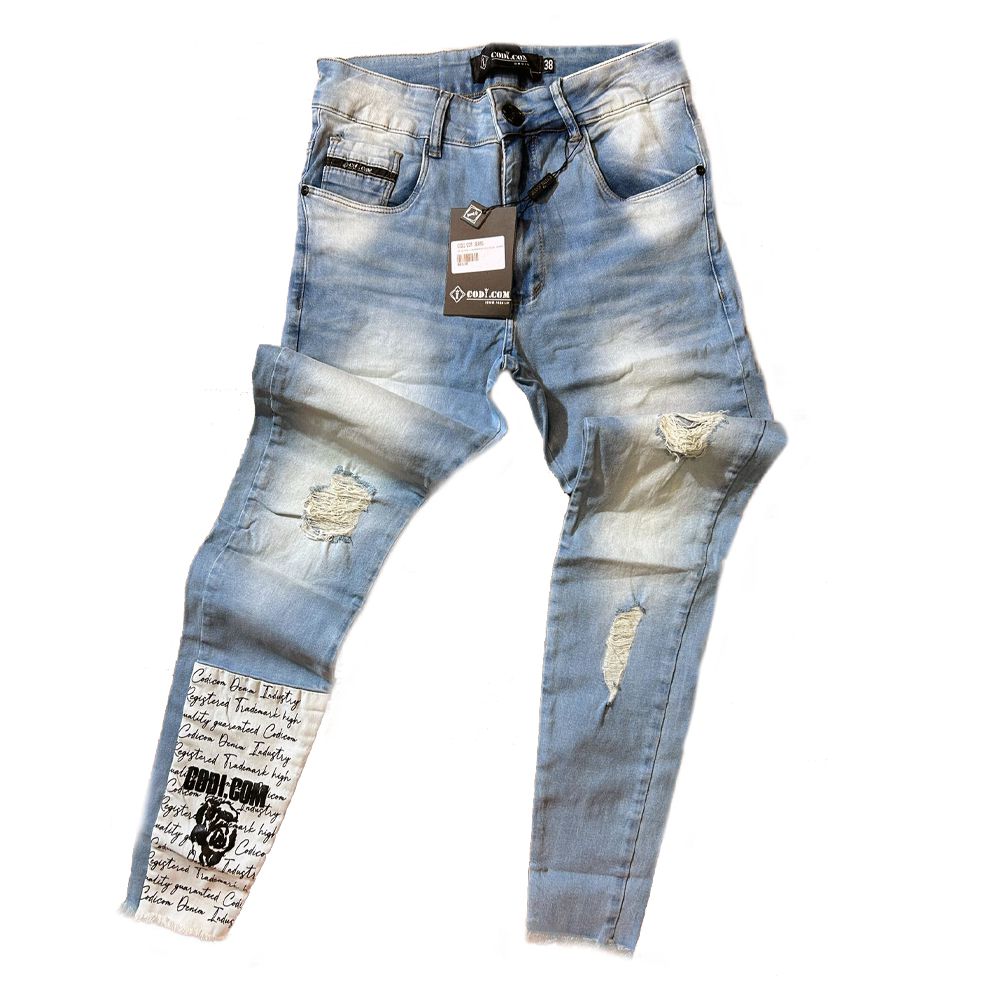 Calça Jeans Skinny Destroyed Rasgada Barra Desfiada Detalhe