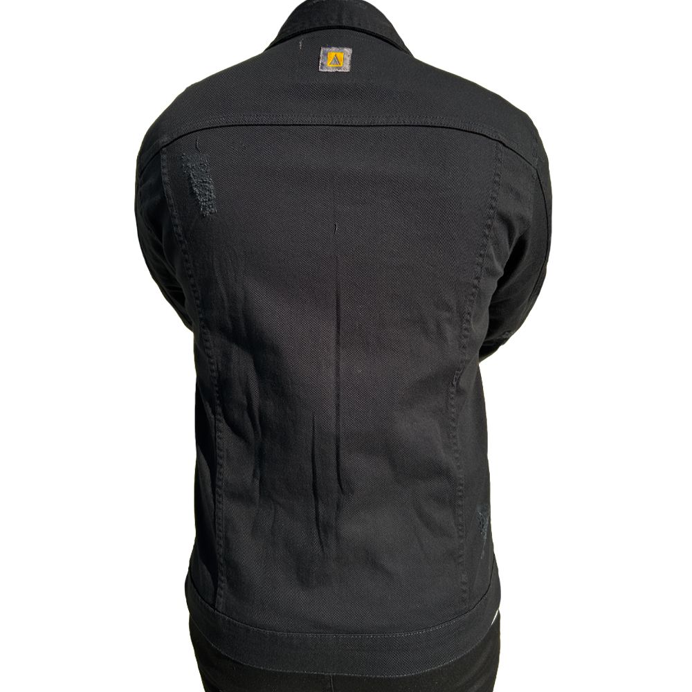 Jaqueta Jeans Preta Destroyed Detalhe Premium Masculina Slim