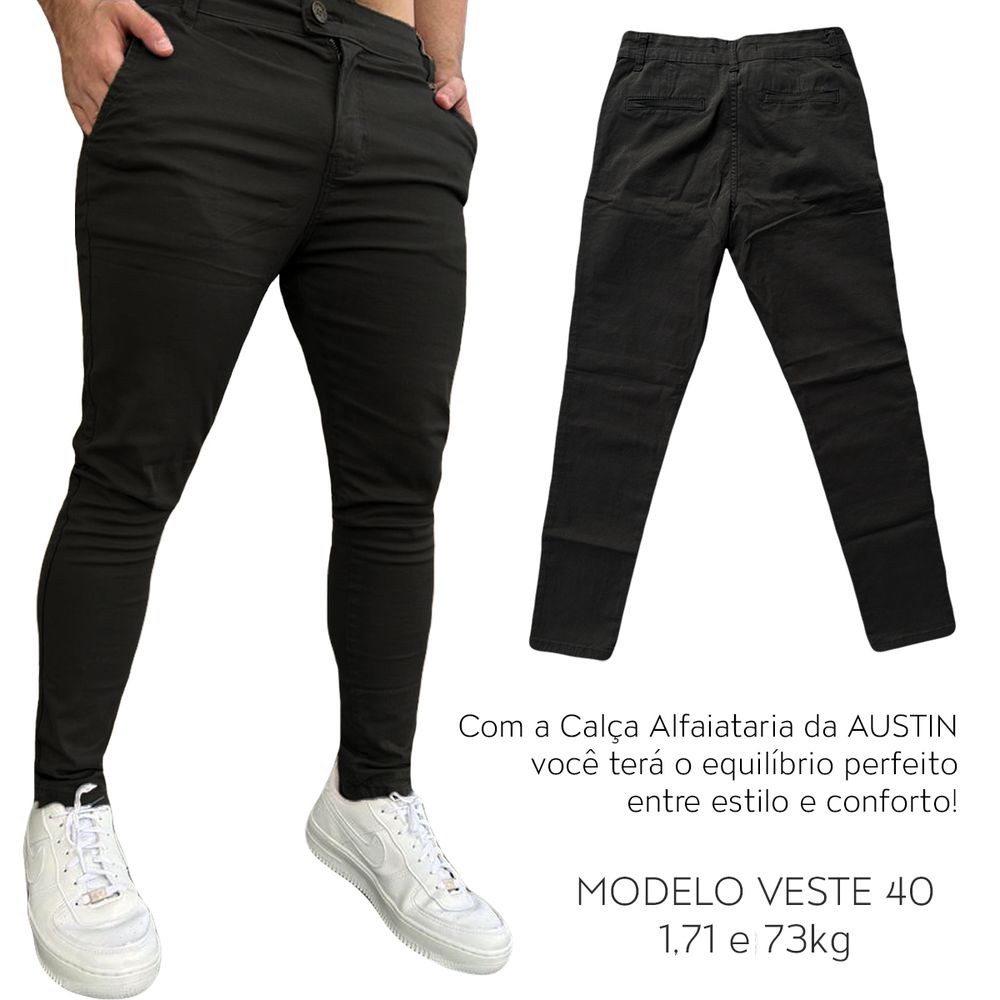 Calça Sarja Alfaiataria Italiana Skinny Preta Com Elastano