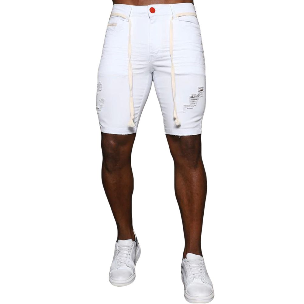 Bermuda Branca Destroyed Skinny Com Cord o Rasgada Premium
