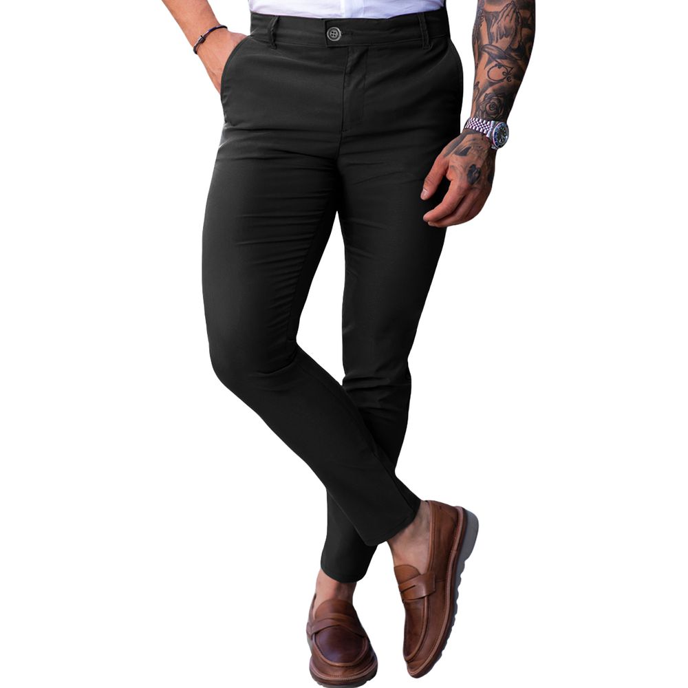 Calça Sarja Alfaiataria Italiana Skinny Preta Com Elastano