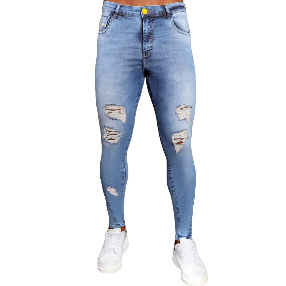 Calça Jeans Destroyed Masculina Azul Clara Skinny ... - CHIEREGATO OUTLET