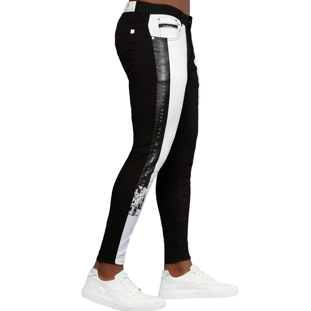 Calça Branca Bicolor Super Skinny Masculina Preto Detalhes