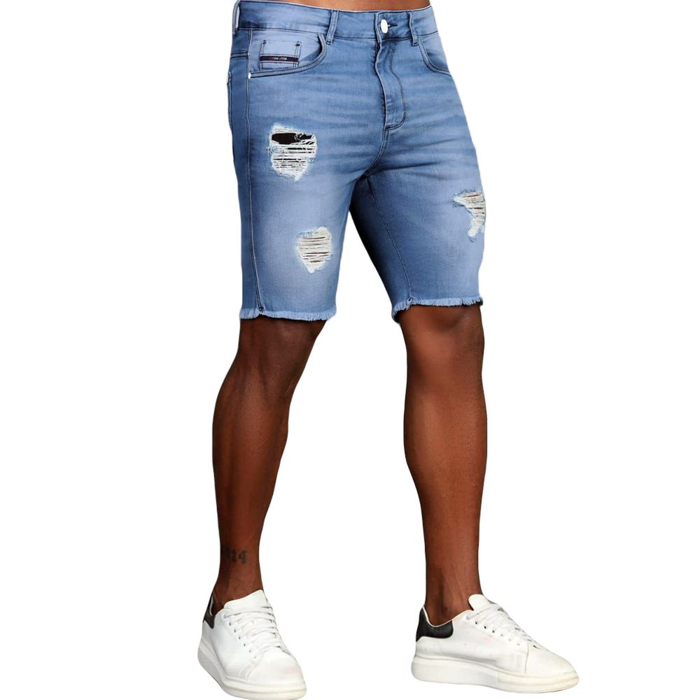 Bermuda Jeans Destroyed Skinny Masculina Azul Com ... - CHIEREGATO OUTLET