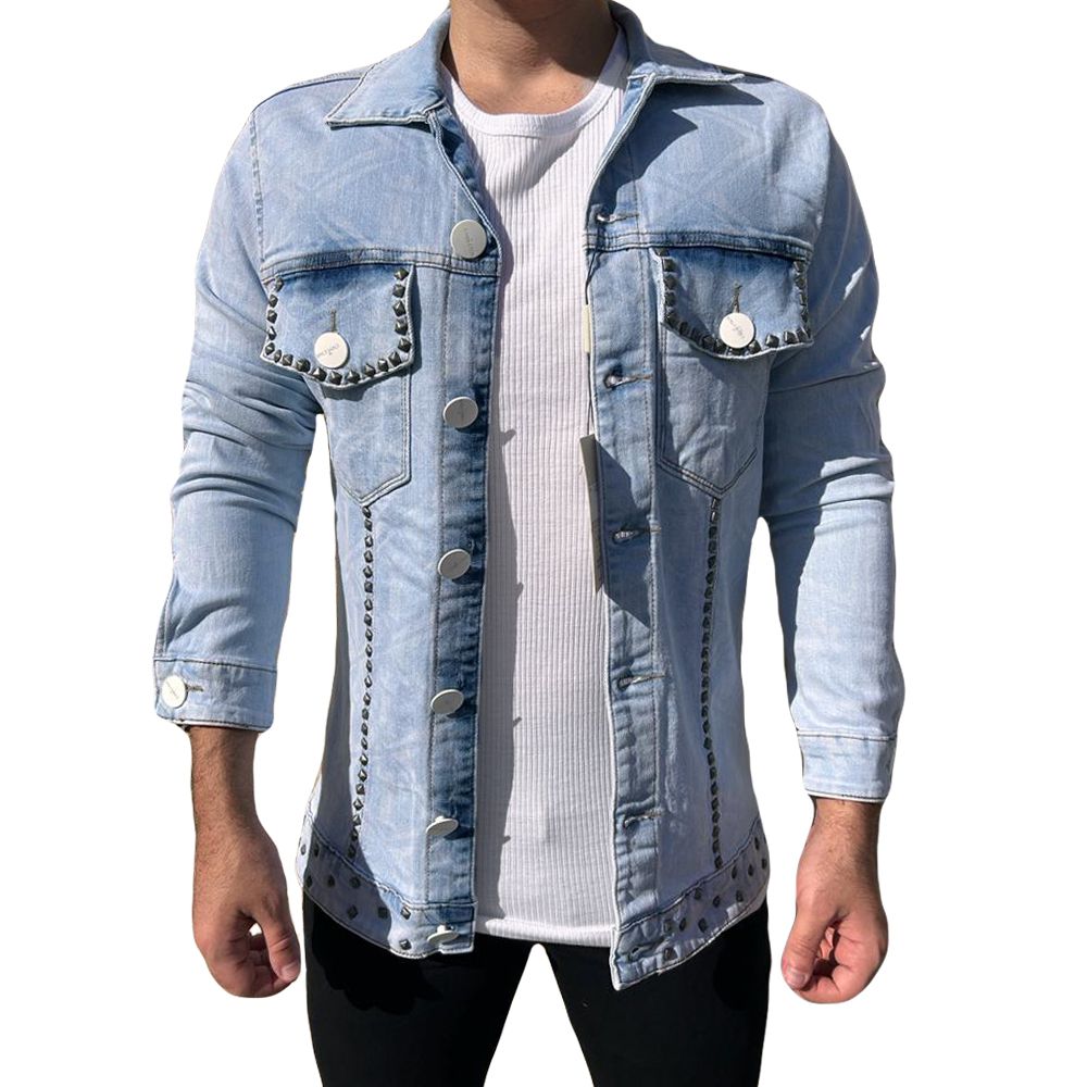 Jaqueta Jeans Destroyed Masculina Com Detalhe Pedrarias Codi