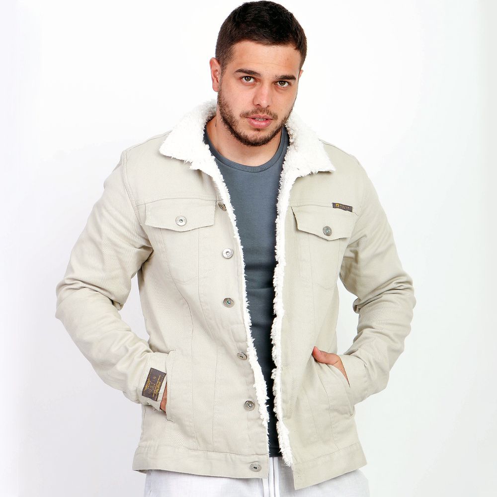 Jaqueta Sarja Masculina Sherpa Pelinho Forro Bege Carneiro