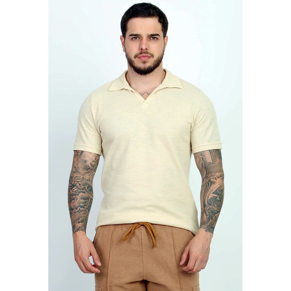 Camisa Polo Sem Botão Texturizada Malha Waffle Tricot Slim