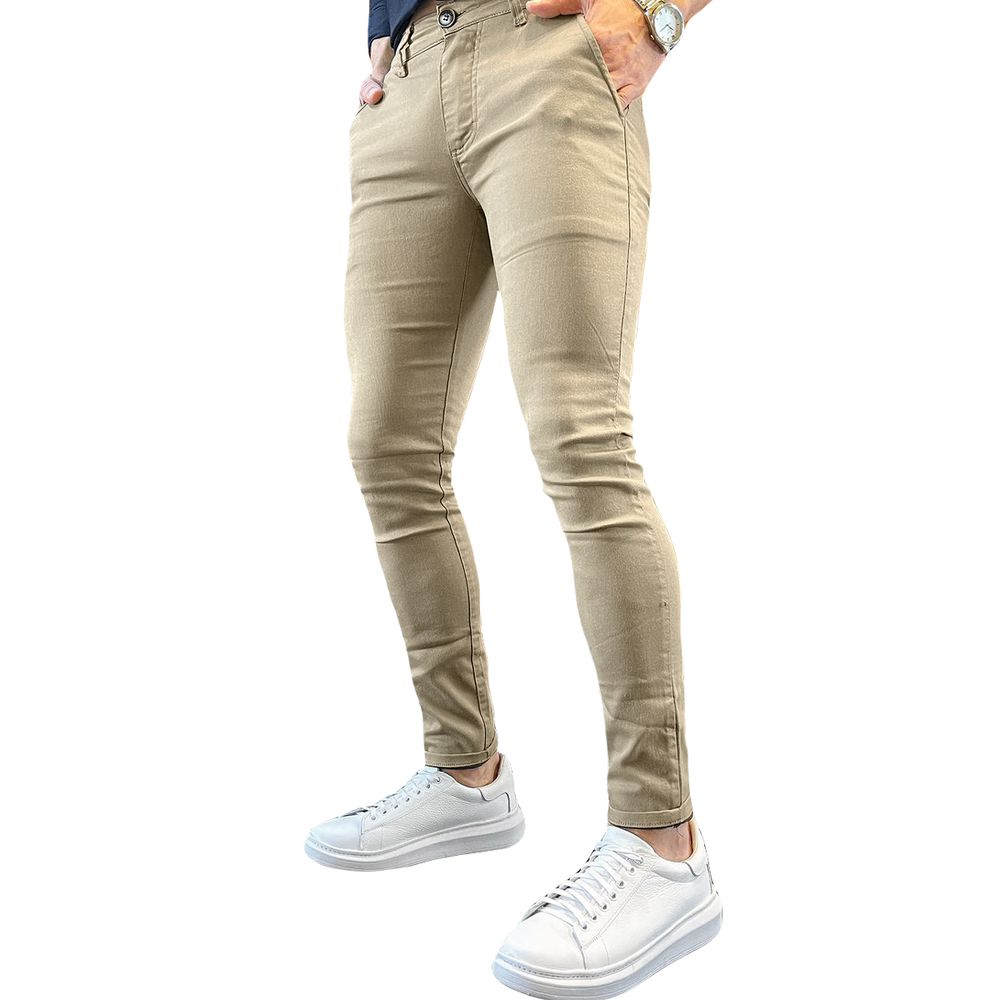 Calça Alfaiataria Bege Skinny Social Chino Premium Masculina