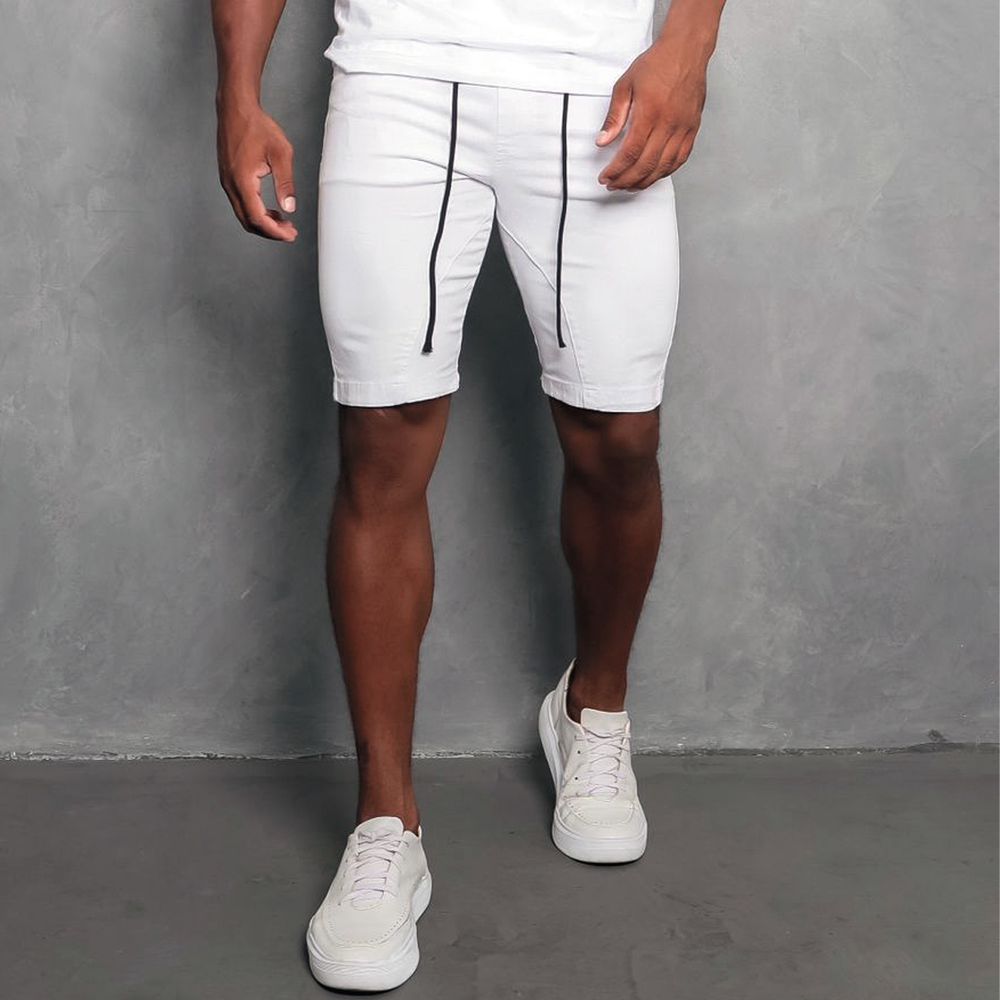 Bermuda Jogger Destroyed Skinny Elástico Cordão Masculina