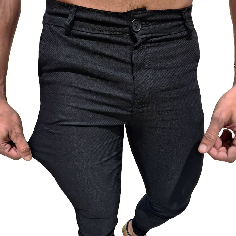 Calça Alfaiataria Chino Preta Skinny Texturizada Masculina Premium