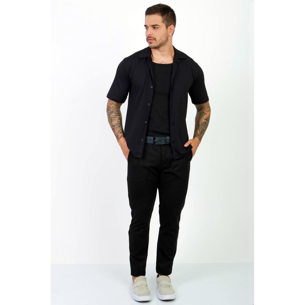 Calça Chino Malha Alfaiataria Jones Masculina Skinny - Preta