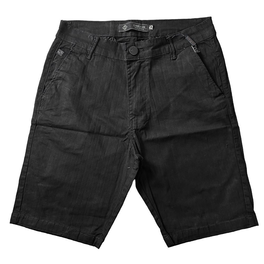 Bermuda Alfaiataria Skinny Slim Preta Risca De Giz Masculina
