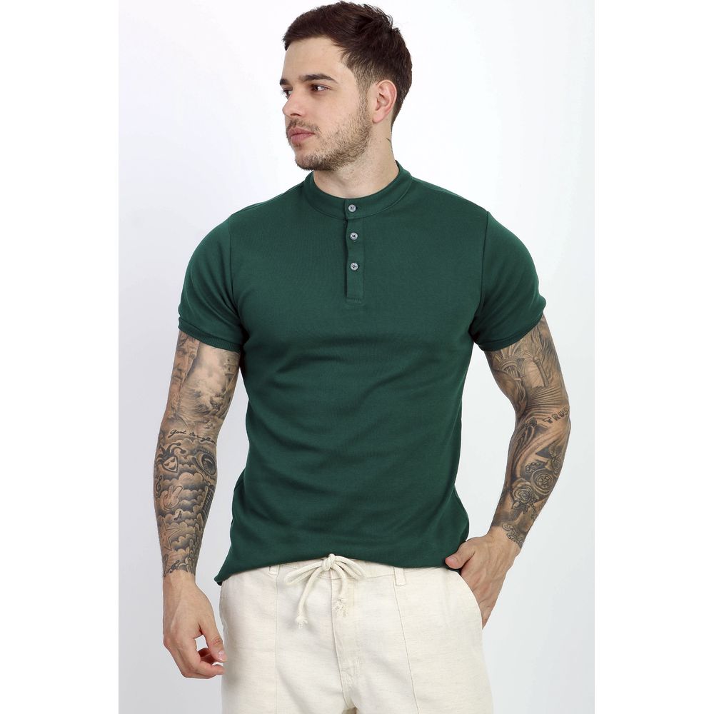 Camiseta Henley Gola Padre 3 Botões Masculina Slim Cotton
