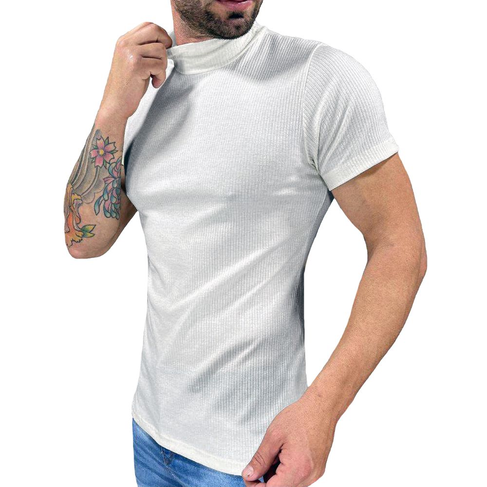 Cacharrel Manga Curta Masculina Camiseta Gola Role Branca