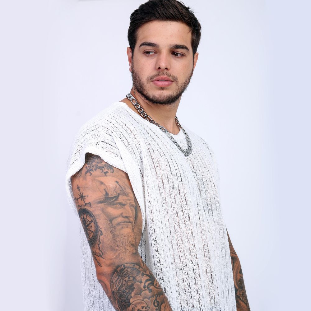 Camiseta Regata Over Sized Crochê Lã Telinha Premium Branca