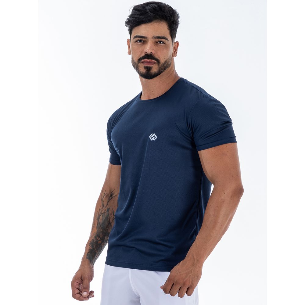 Camiseta Dry Esportiva Slim Manga Curta - Azul Marinho