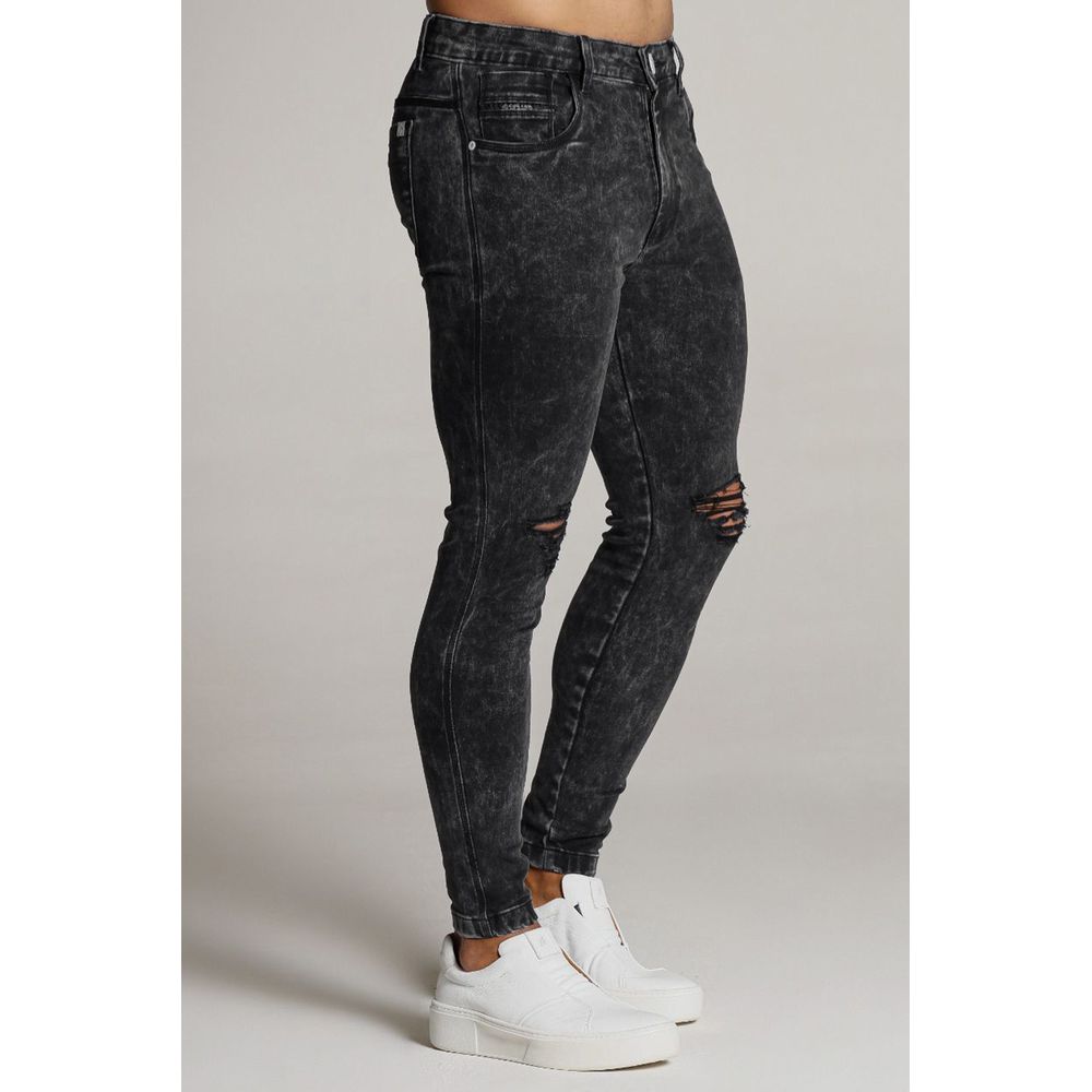 Calça Preta Marmorizada Skinny Rasgada Masculina Codi Jeans