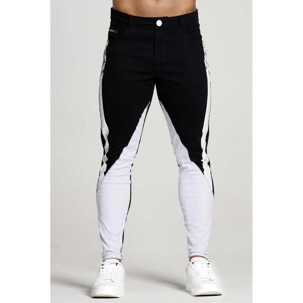 Calça Branca Bicolor Super Skinny Masculina Faixa Preta Codi