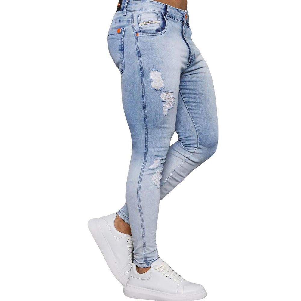 Calça Jeans Skinny Destroyed Rasgos Detalhes Devore no Laser