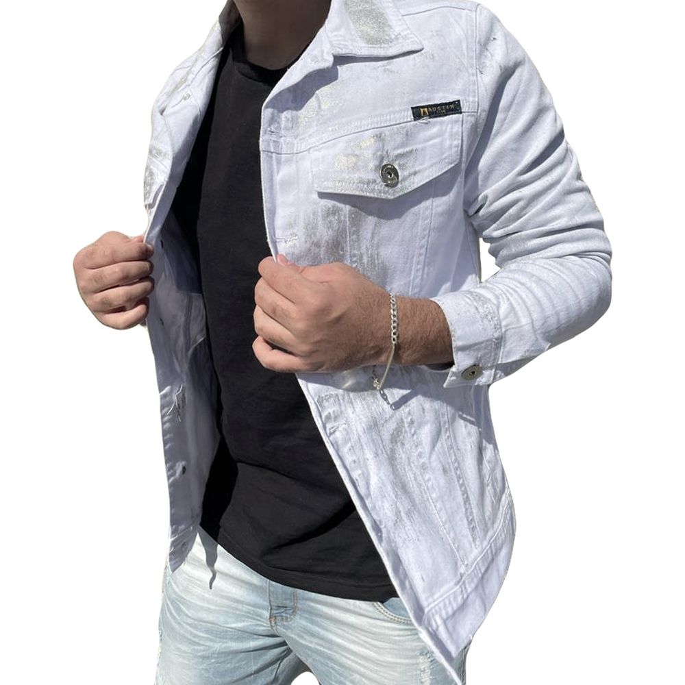 Jaqueta Branca Personalizada Detalhes Metalizados Masculina Premium Exclusividade