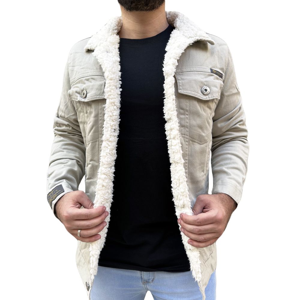 Jaqueta Sarja Masculina Sherpa Pelinho Forro Bege Carneiro