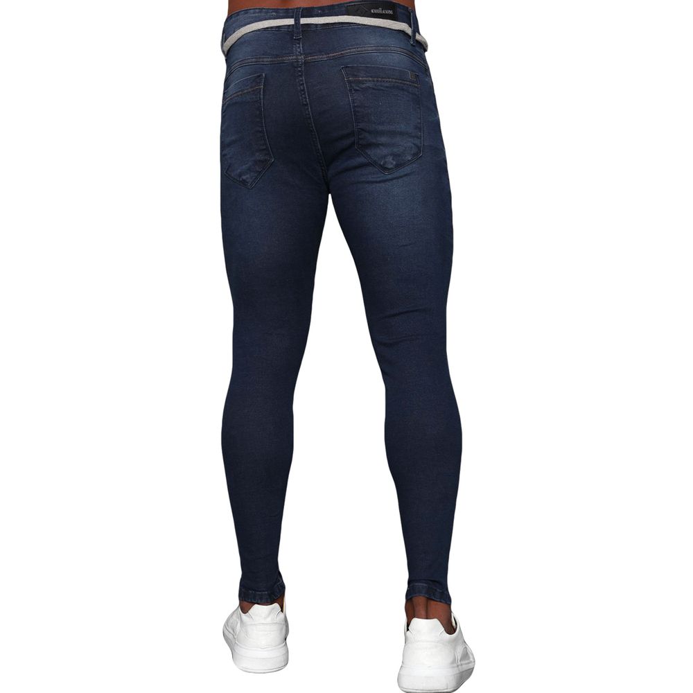 Calça Jeans Escura Skinny Destroyed Detalhe Cintura Premium