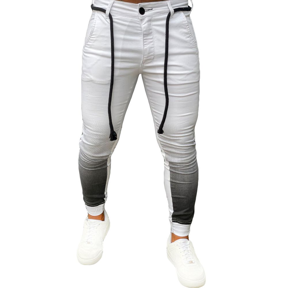 Calça Branca Masculina Skinny Com Detalhes Escritos Premium