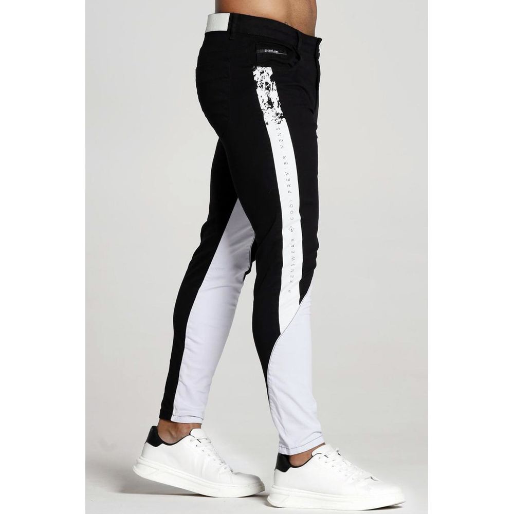 Calça Branca Bicolor Super Skinny Masculina Faixa Preta Codi