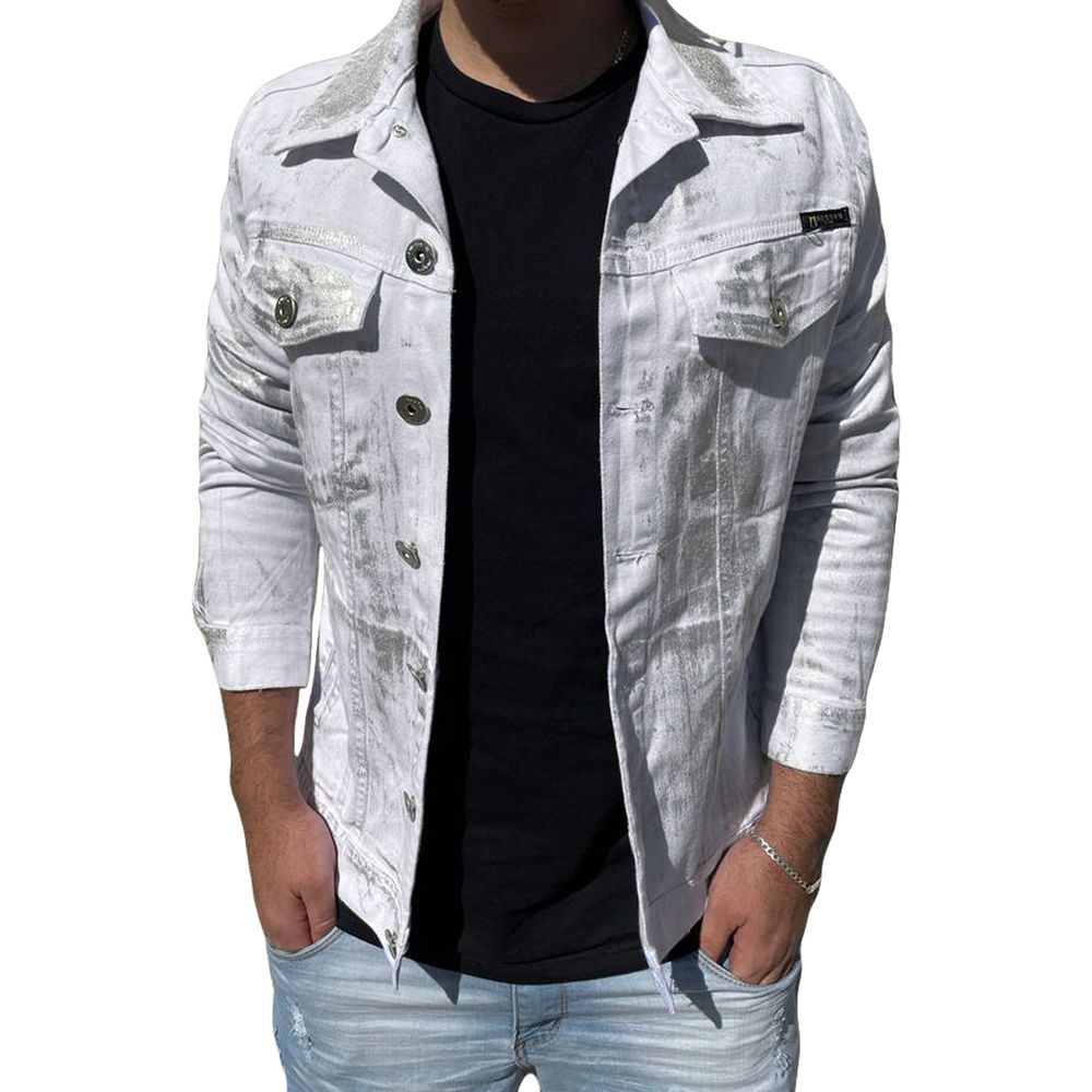 Jaqueta Branca Personalizada Detalhes Metalizados Masculina Premium Exclusividade