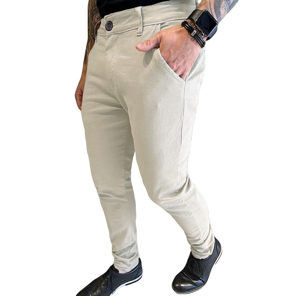 Calça Alfaiataria Bege Masculina Slim Social Clara Premium - Sergi Romero