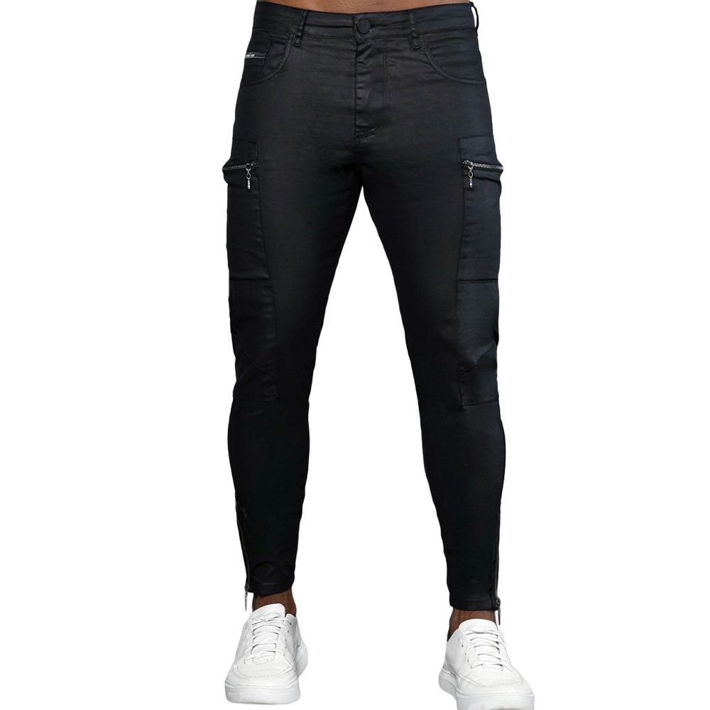 Calça Preta Resinada Skinny Ziper Lateral Premium Masculina