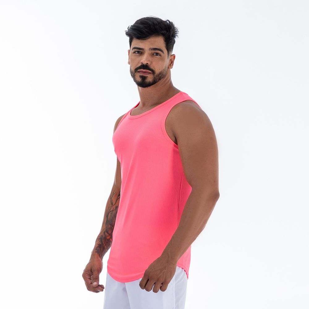 Regata Long Fit Malha Canelada Estilo Americano Slim Neon