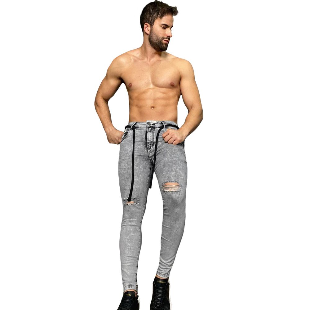 Calça Jeans Super Skinny Marmorizada Com Cordão Codi