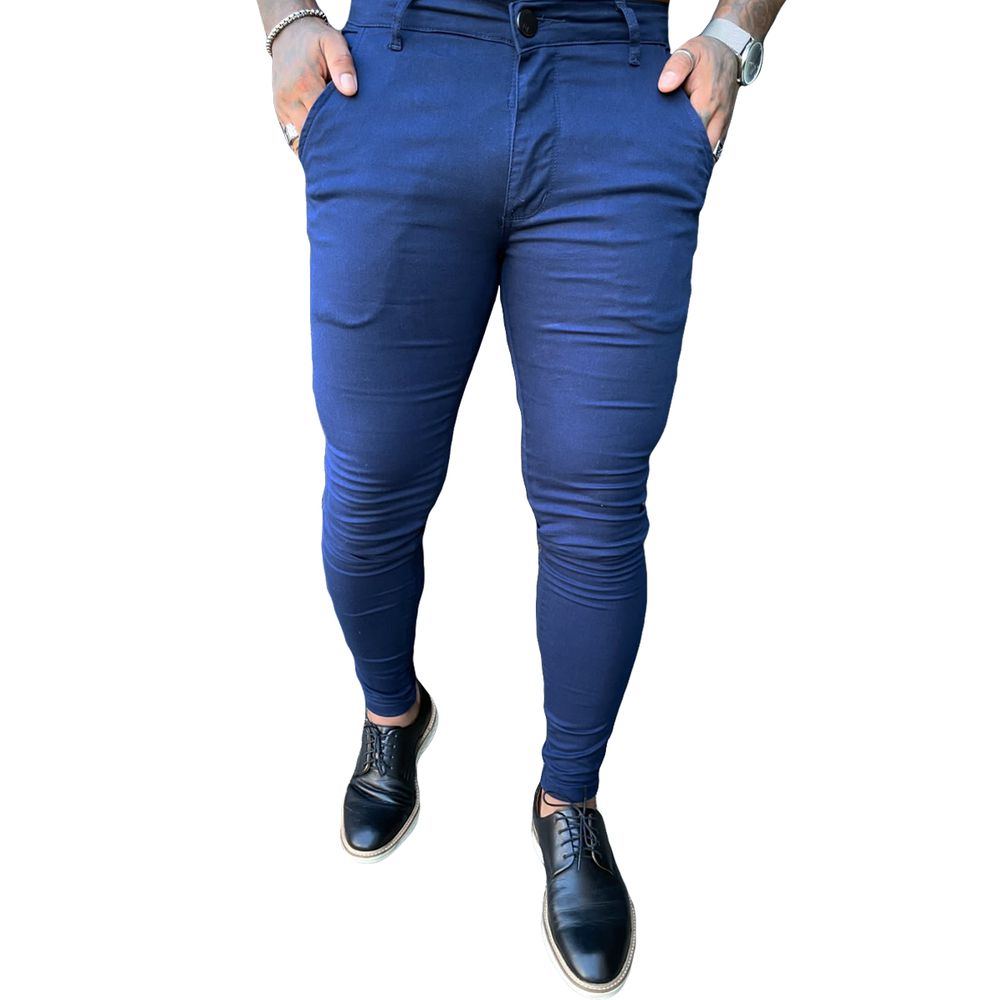 Calça Alfaiataria Skinny Acetinada Sarja Azul Mari... - CHIEREGATO OUTLET