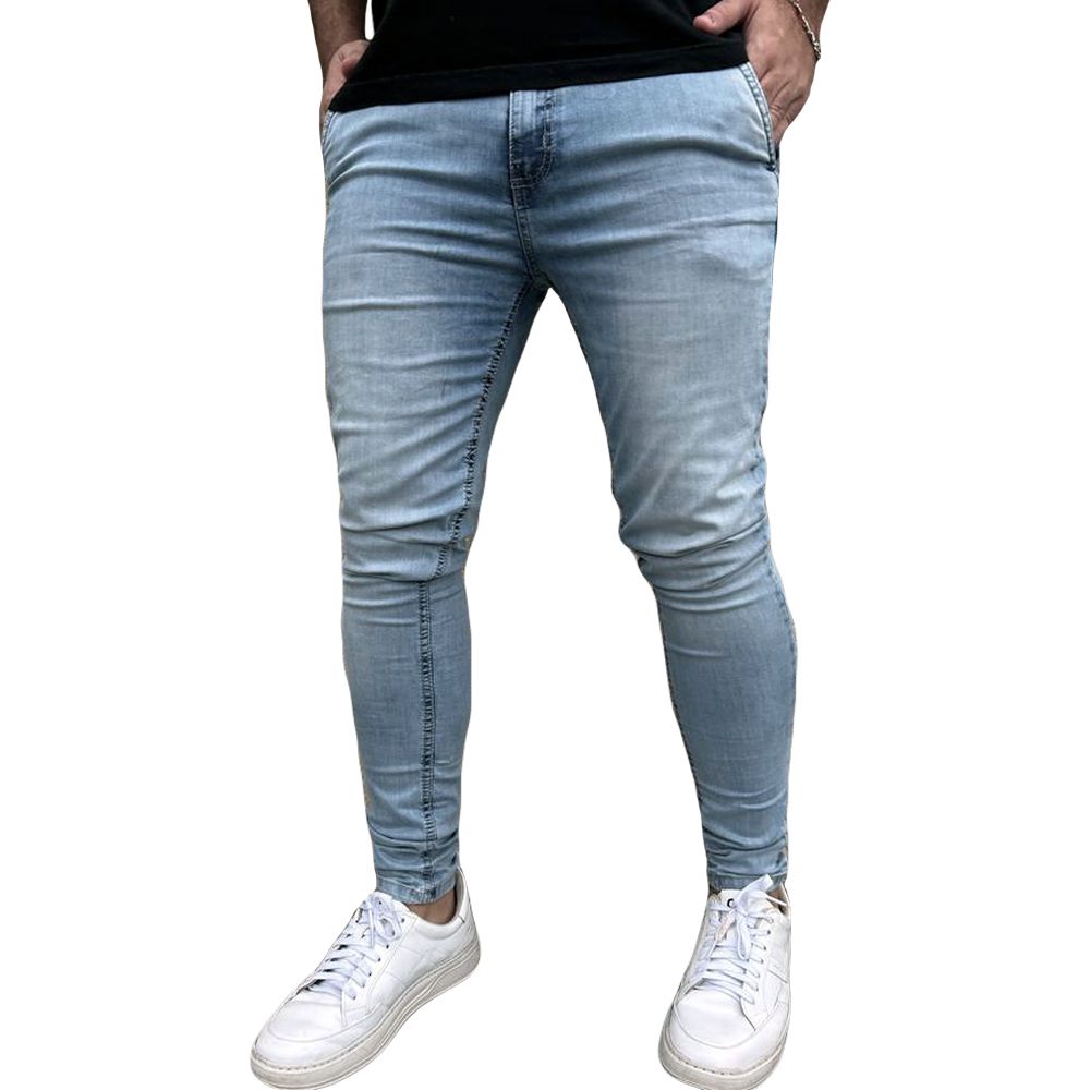 Calça Alfaiataria Jeans Social Azul Clara Skinny Masculina