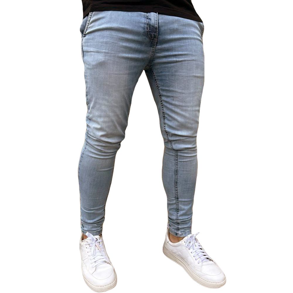 Calça Alfaiataria Jeans Social Azul Clara Skinny Masculina