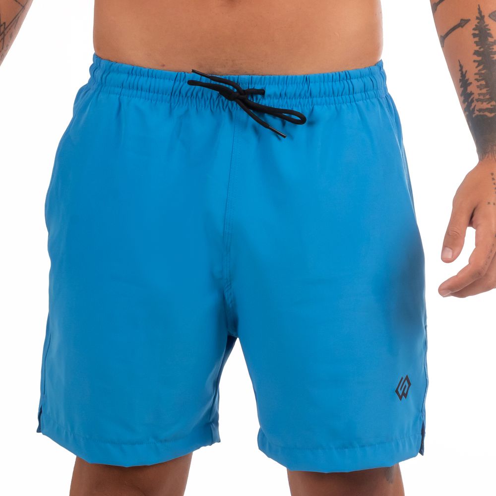 Short Praia Elastano Azul Claro Liso Masculino Premium