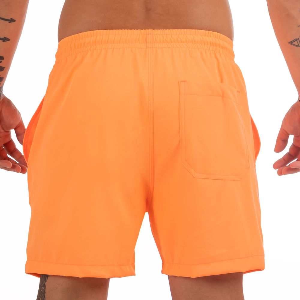 Short Praia Elastano Laranja Neon Liso Masculino Premium