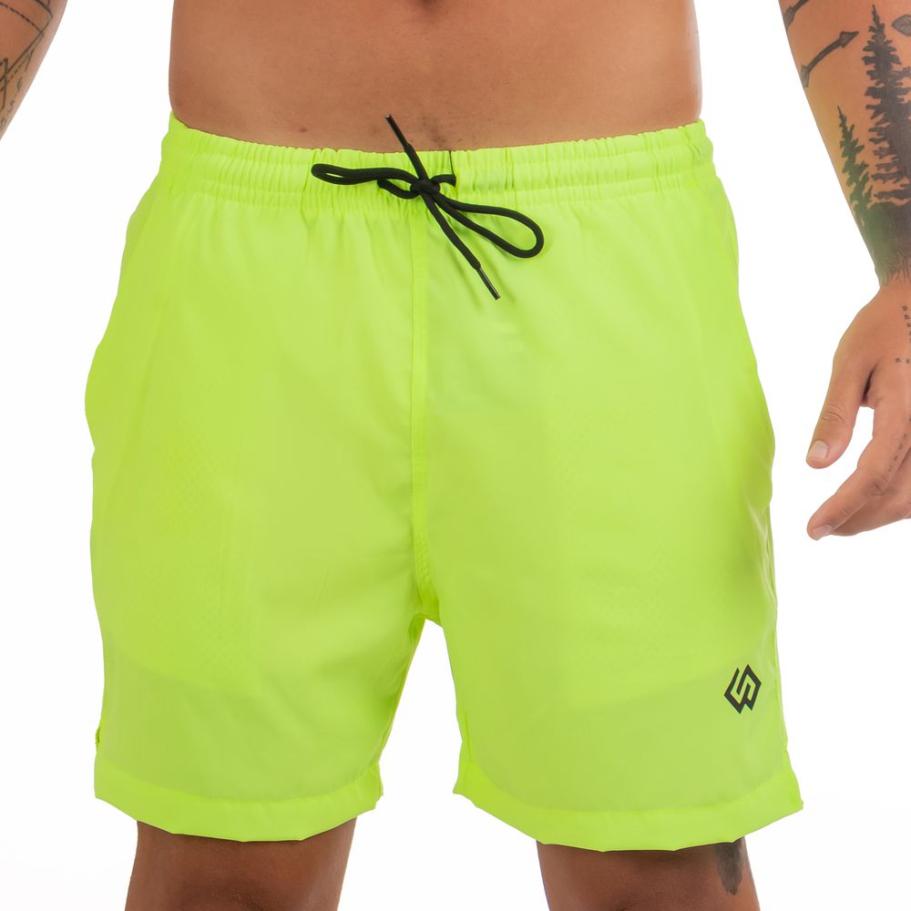 Short Praia Elastano Verde Neon Flúor Liso Masculino Premium