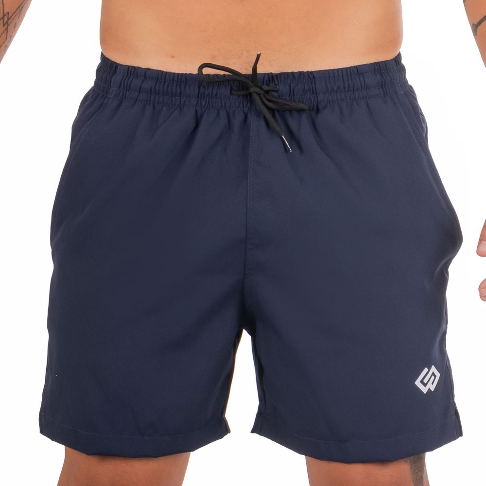 Short Praia Elastano Azul Marinho Liso Masculino Premium