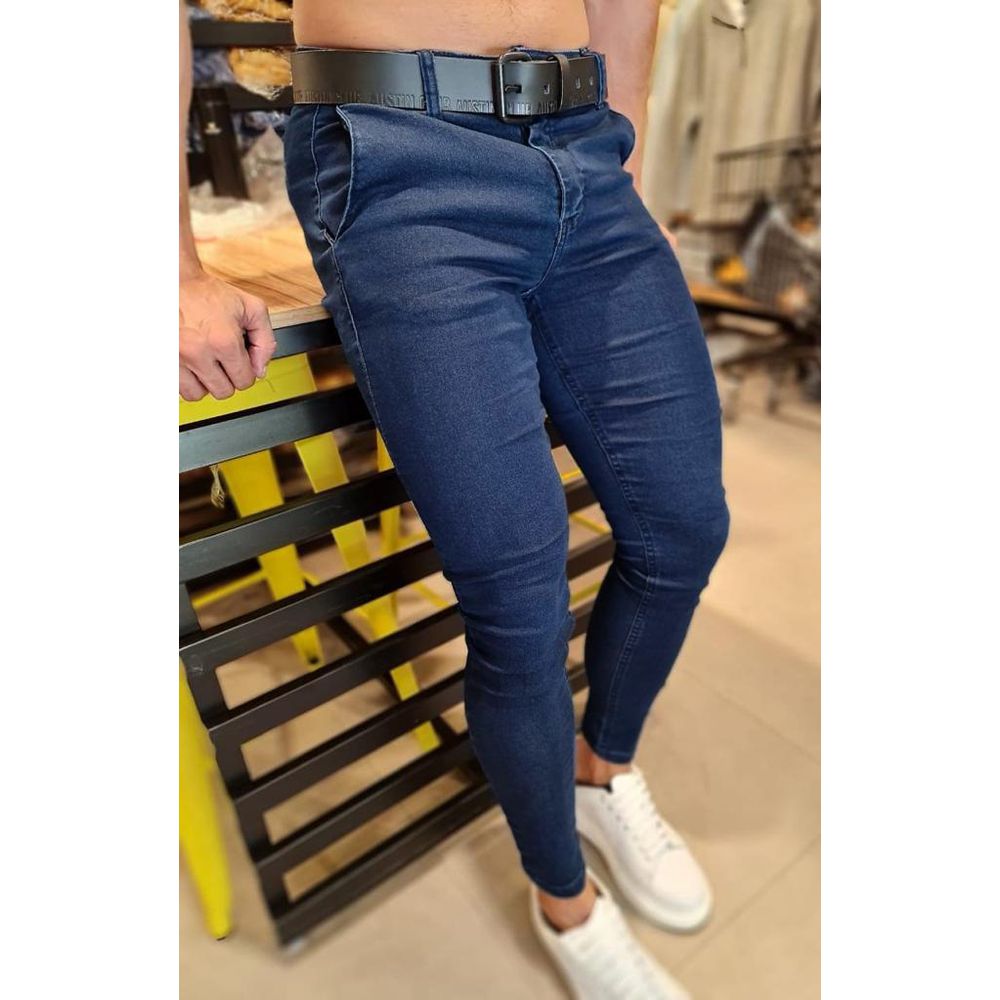 Calça Alfaiataria Jeans Social Azul Escura Skinny Masculina