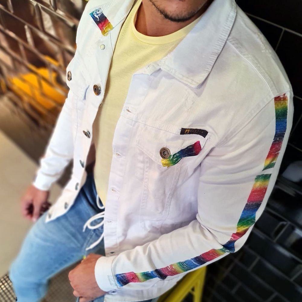 Jaqueta Branca Rainbow Masculina Colorida Arco Íris Personalizada Exclusividade