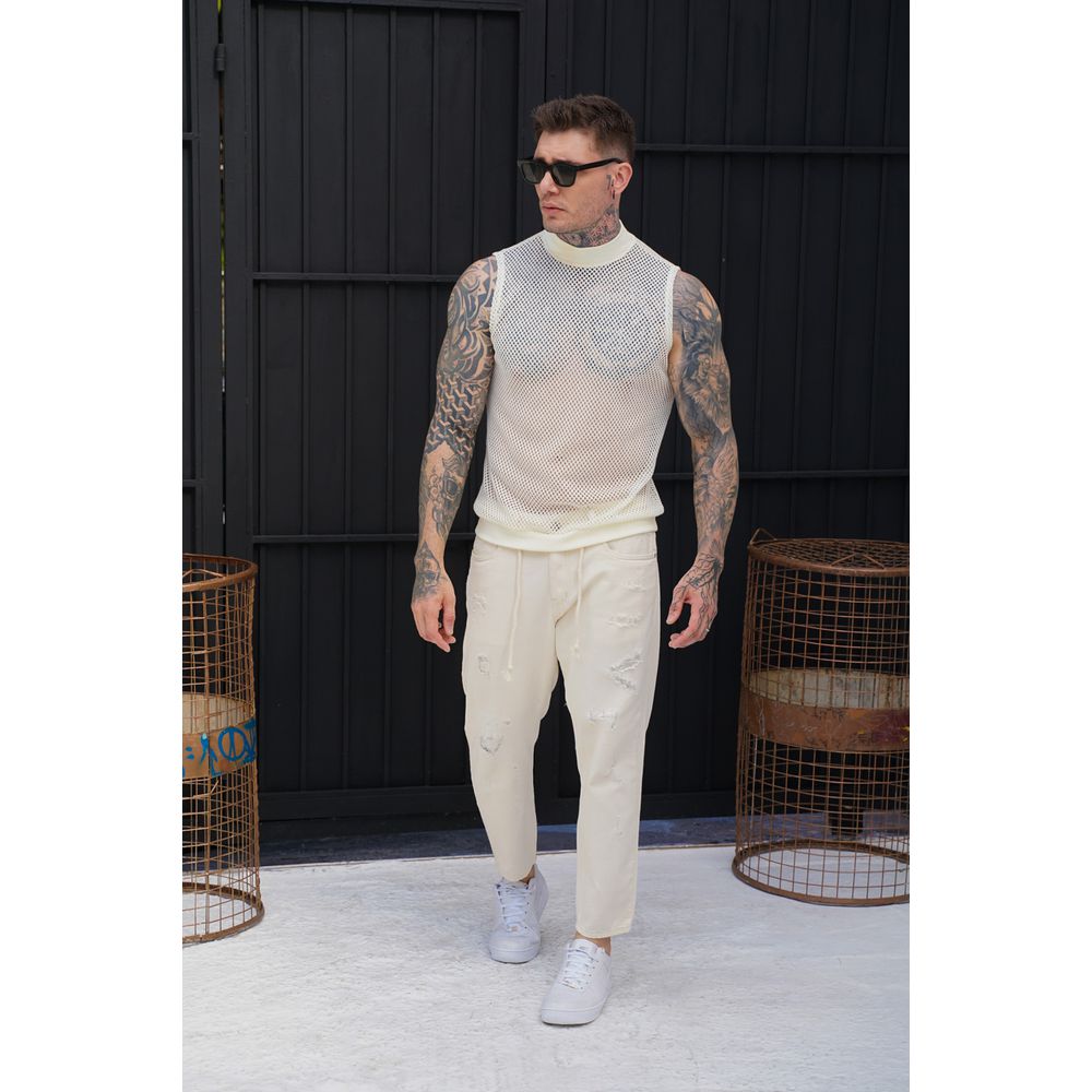 Regata Camiseta Transparente Crochê Gola Alta Slim Masculina Exclusividade Embaixador
